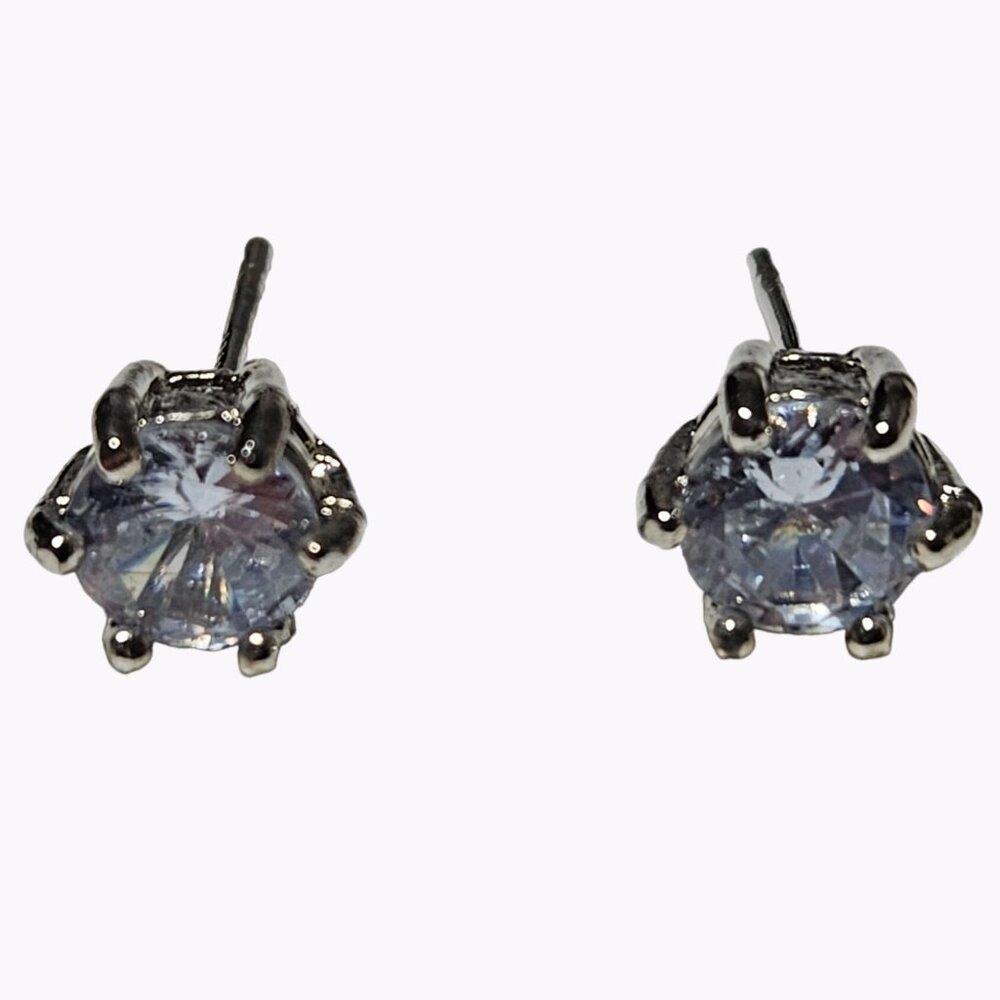 Elegant Cubic Zirconia Post Earrings Silver Tone Classic Minimalist Jewelry